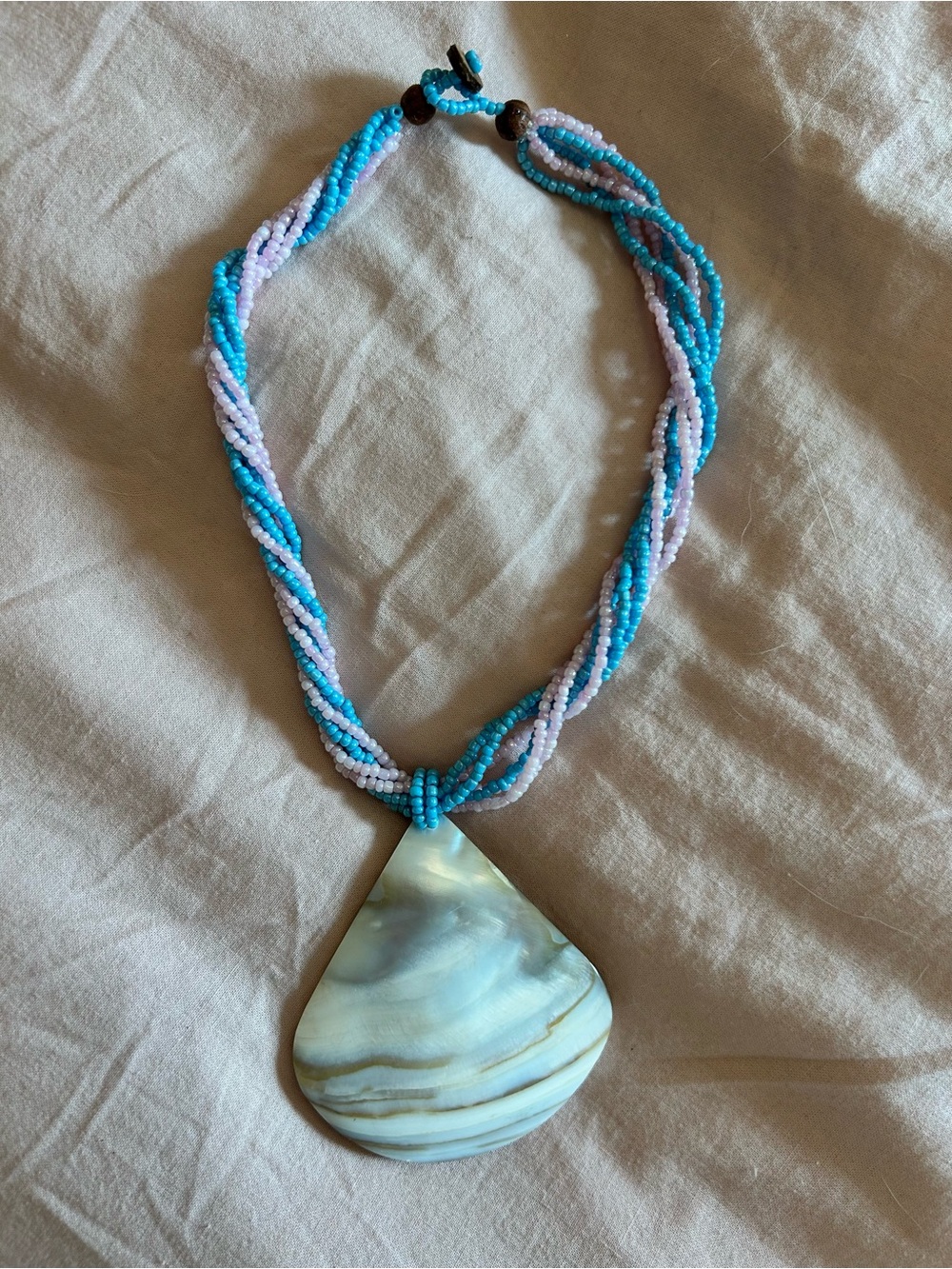Beaded Blue & pink Shell Pendant Necklace